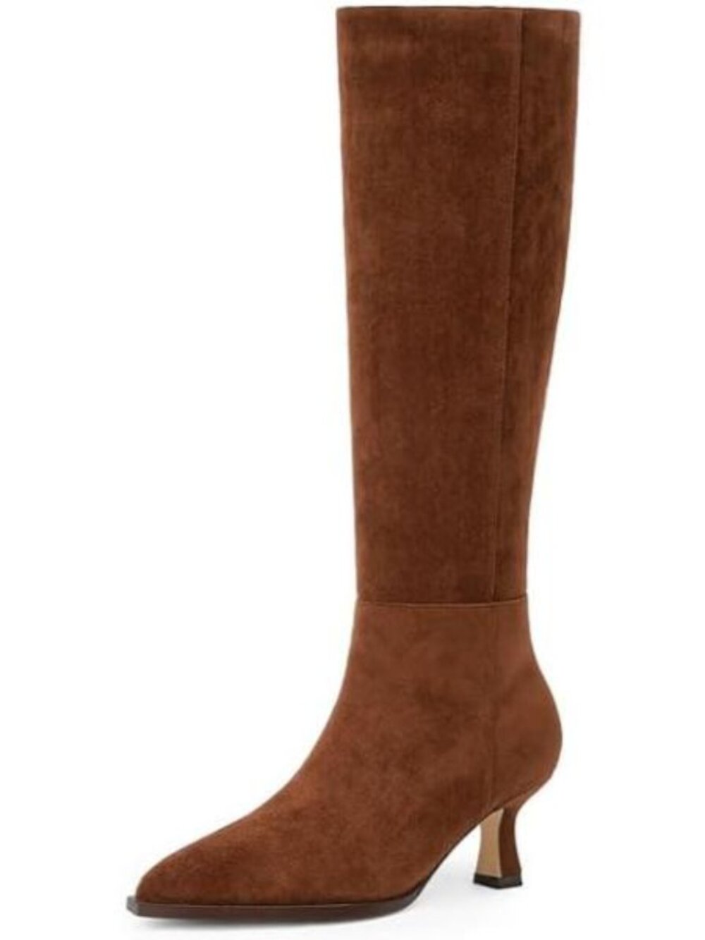 Women's Brown Suede Knee High Boots Kitten Heels Pointed Toe Tall Boots Low Heel